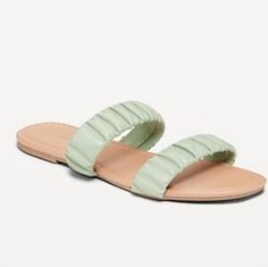 OLD NAVY Faux Leather Ruched Flat Sandals Double Strap 10 Pale Glass Green NWT